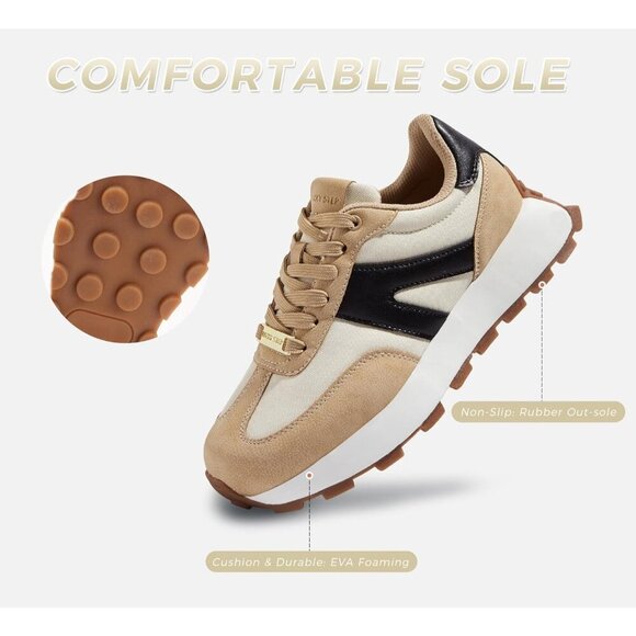 🆕 Lucky Step Casual Fashion Sneakers Women Cream Retro Classic Trainers Shoes - Picture 5 of 9